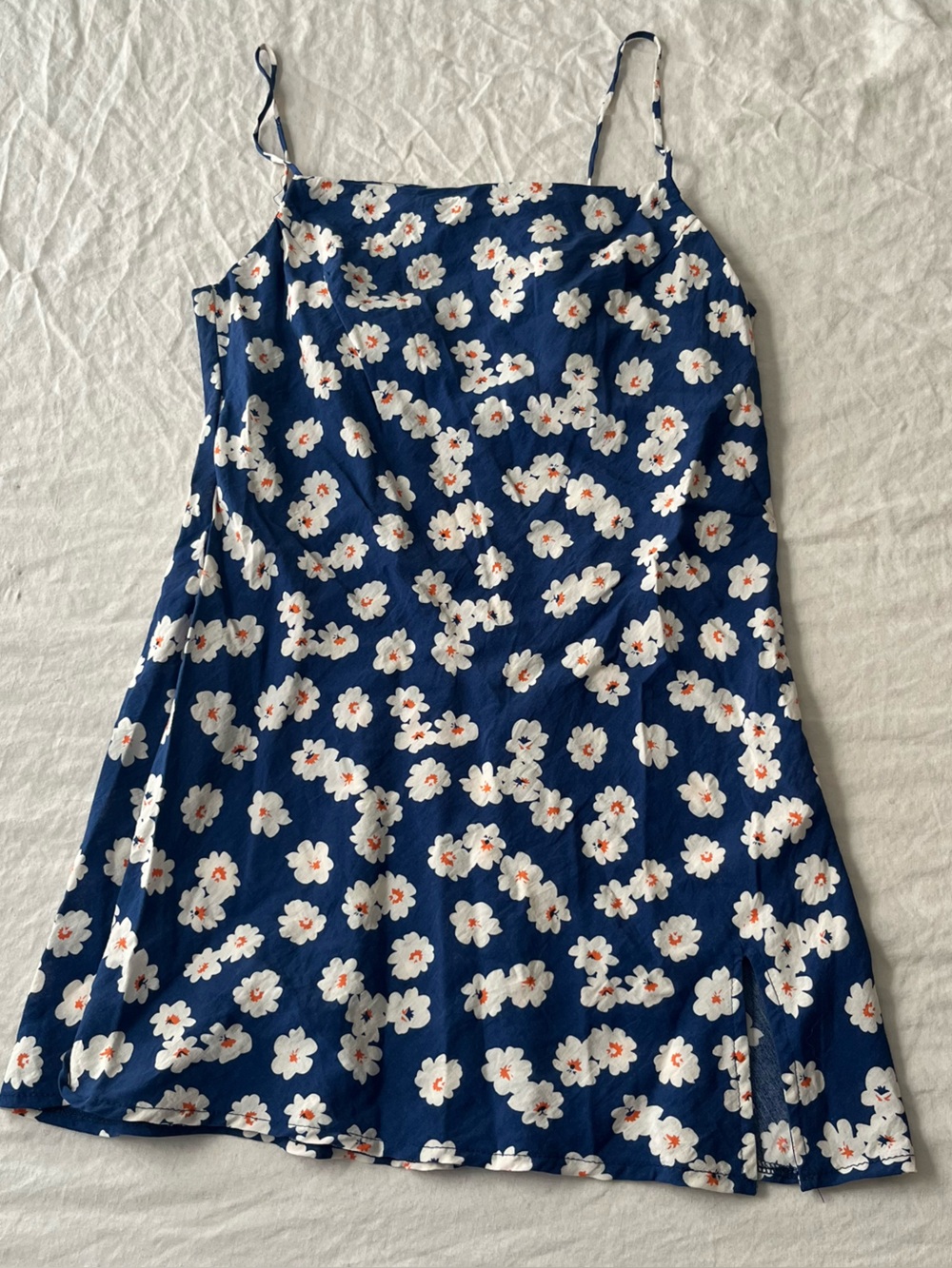 Floral Mini Dress - Blue with White Flowers